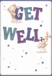 Radiating playful optimism, this get well card features two adorable companions-a teddy bear and a puppy-who practically leap from the page, brightening the day much like a cheerful arrangement from a trusted Penge florist. The bear, with fur as soft as autumn leaves in Betts Park, balances joyfully atop the vibrant 'GET,' while the puppy gently hugs the bold 'WELL,' their faces alight with affectionate hope. Vivid shades of indigo and teal bring the hand-lettered message to life, popping against a creamy, gentle backdrop that suggests calm and clarity-so vital when comfort is needed most. Scattered blue and purple stars twinkle playfully around the pair, conjuring thoughts of clear evening skies seen from a quiet Penge garden. The artwork's almost tangible texture-downy fur, floppy ears-invites the imagination to reach out and find solace. This card is more than a simple note; it is a heartfelt symbol of recovery, skilfully crafted to send real comfort to those you care about locally. Whether nestled beside a fresh bouquet or delivered on its own, the design captures the essence of kindness and genuine support found throughout Penge.